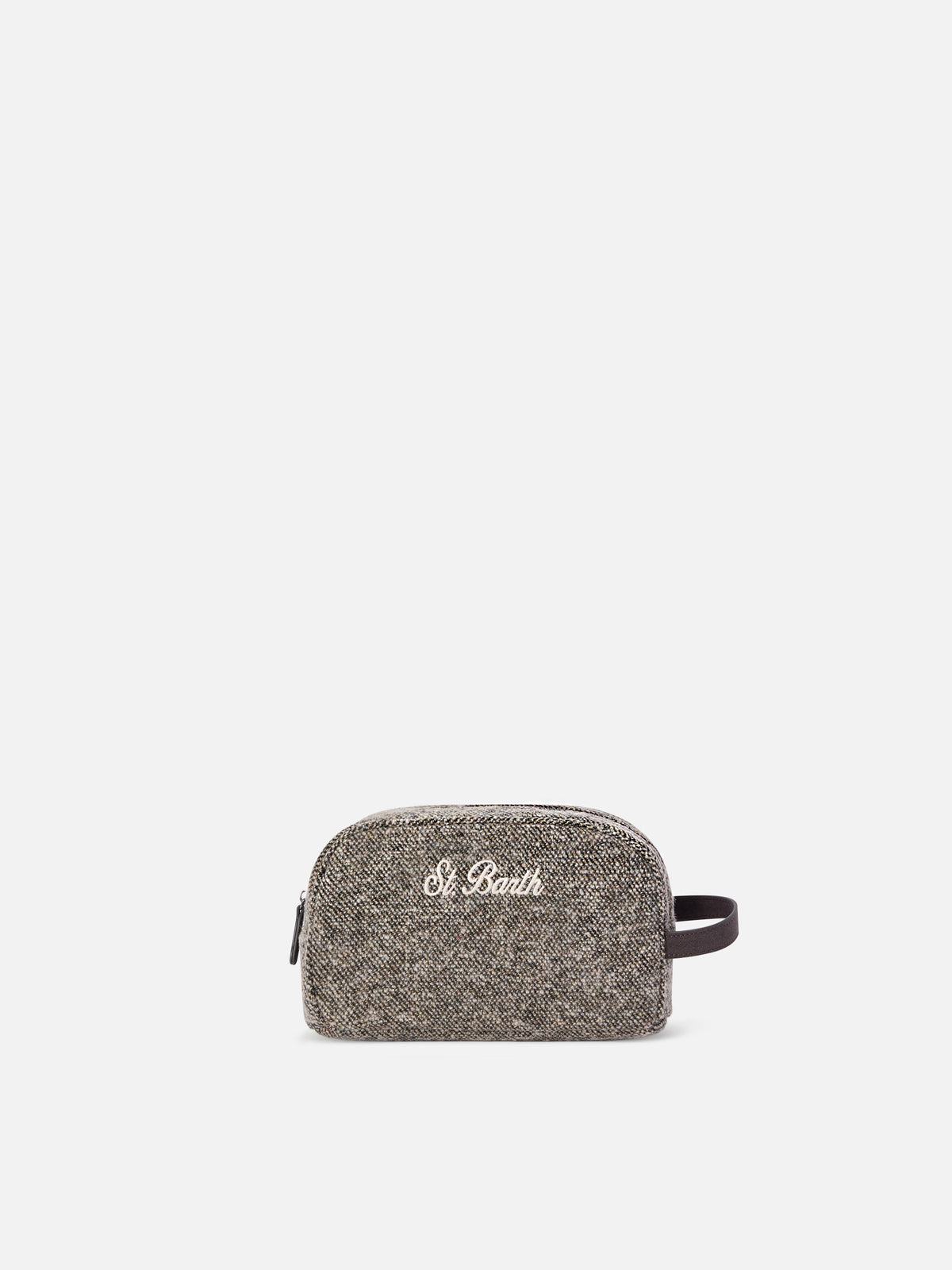 Beauty case Westwood grigio in misto lana con motivo twill