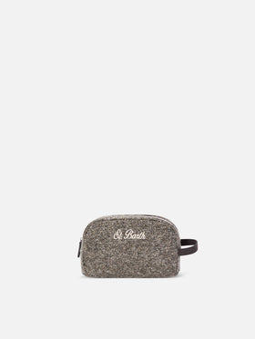 Beauty case Westwood grigio in misto lana con motivo twill