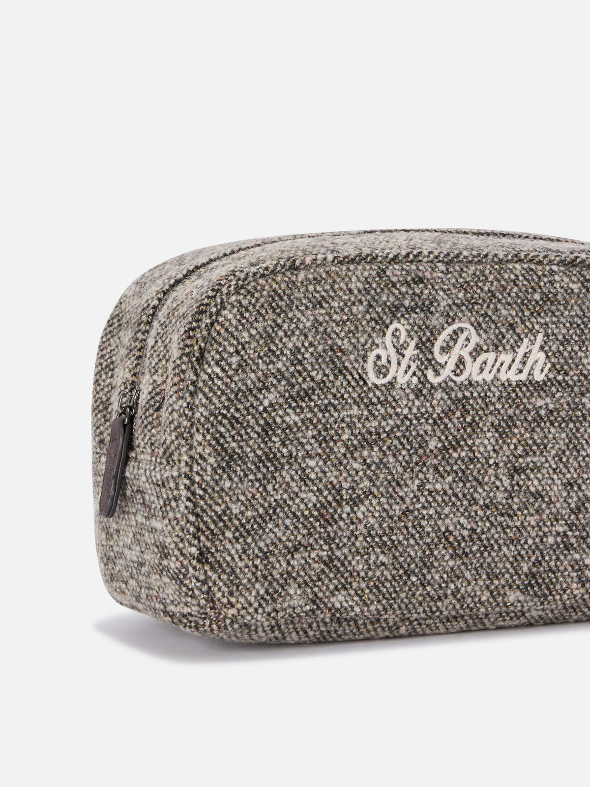Beauty case Westwood grigio in misto lana con motivo twill