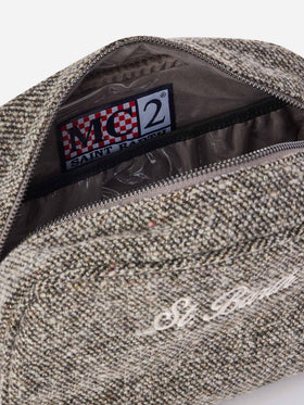 Beauty case Westwood grigio in misto lana con motivo twill