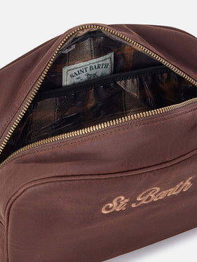 Braunes gewachstes Westwood Beauty-Case mit Logostickerei 
