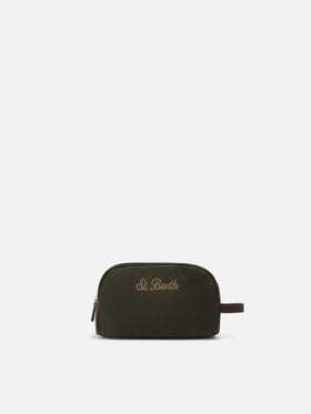 Westwood gewachste Kosmetiktasche in Military-Grün mit gesticktem Logo 