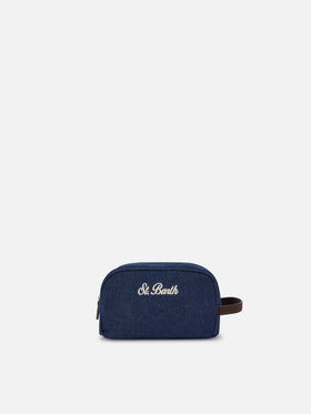 Beauty case Westwood blu in denim con ricamo logo