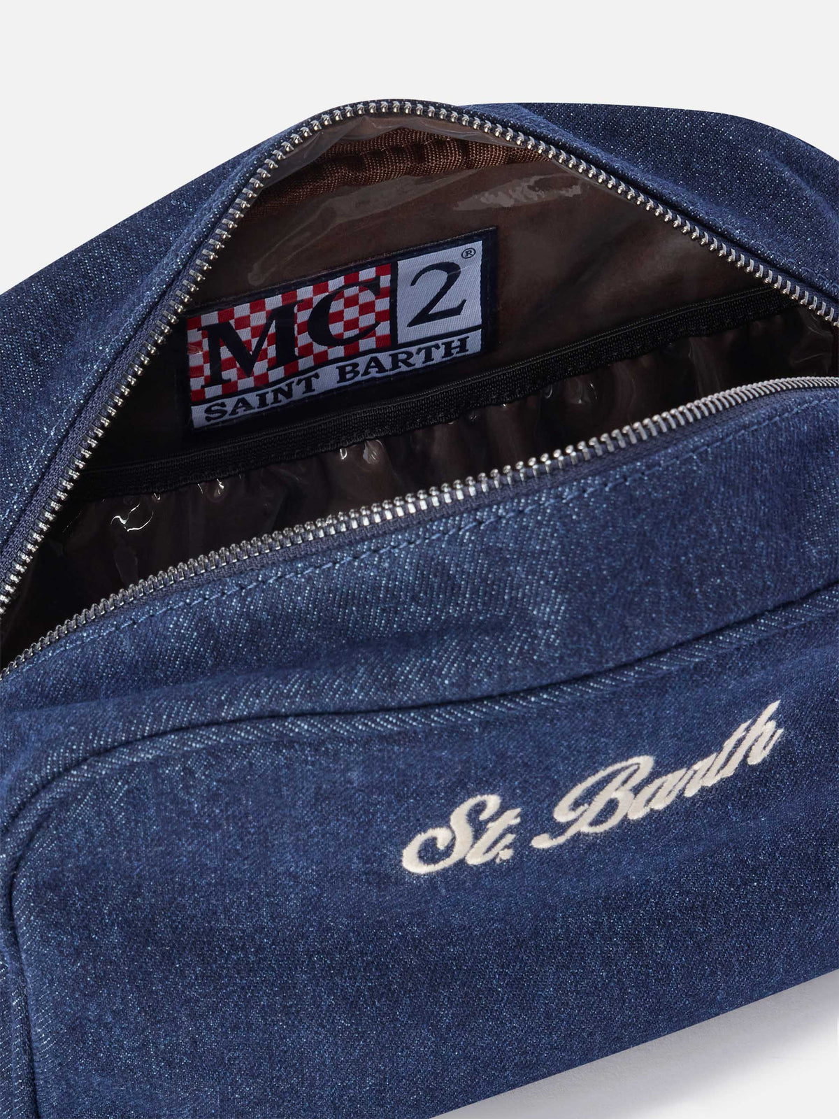 Beauty case Westwood blu in denim con ricamo logo