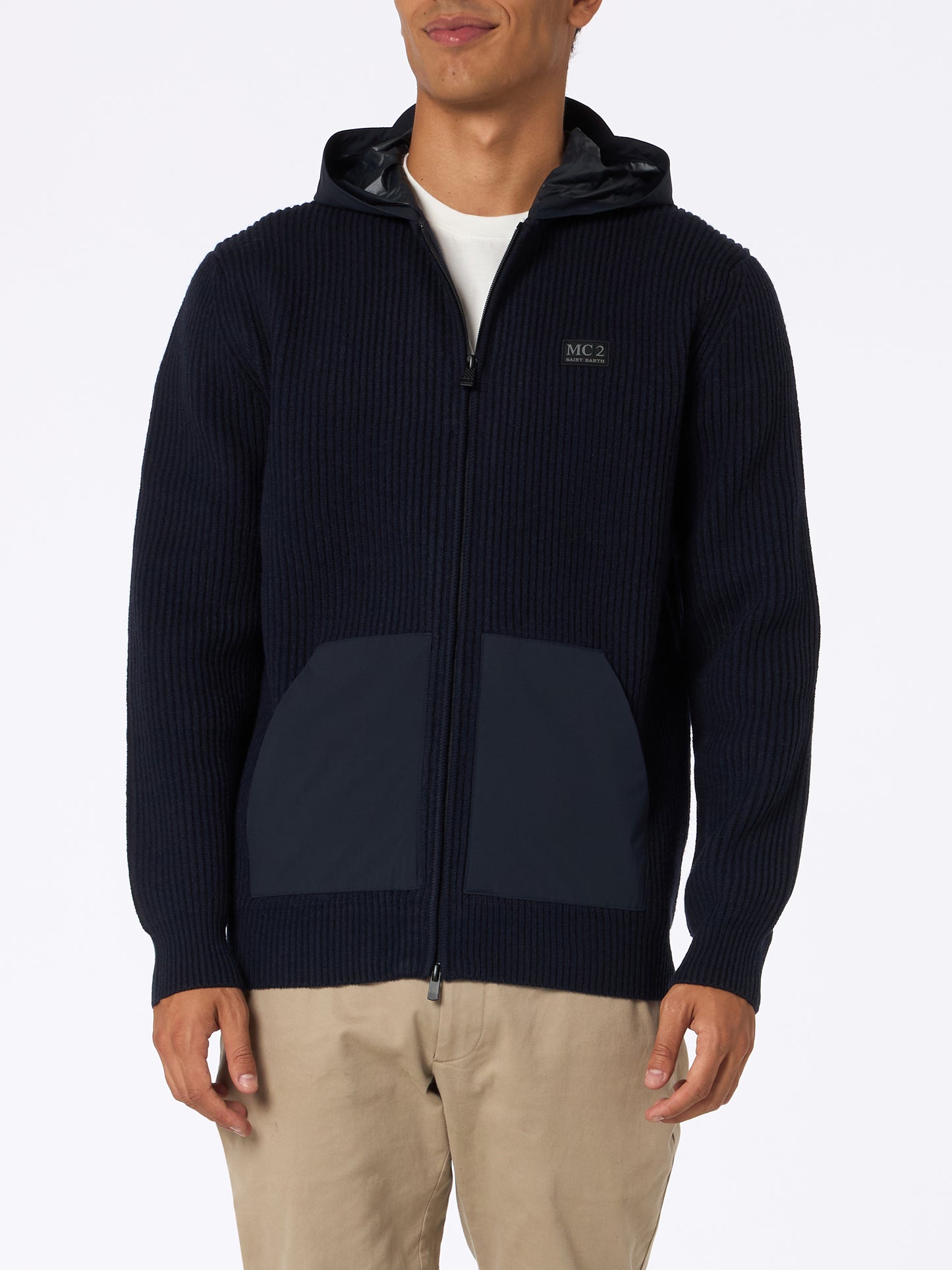 Man full zip sweater Wiberg with technic fabric hoodie and pockets - MC2 Saint Barth