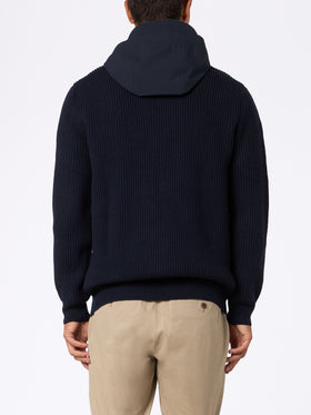 Man full zip sweater Wiberg with technic fabric hoodie and pockets - MC2 Saint Barth