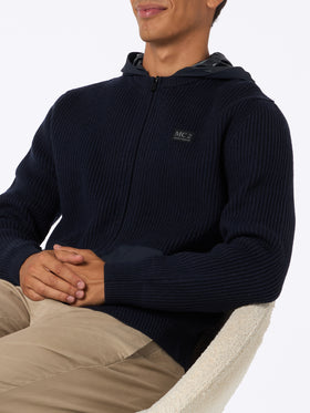 Man full zip sweater Wiberg with technic fabric hoodie and pockets - MC2 Saint Barth
