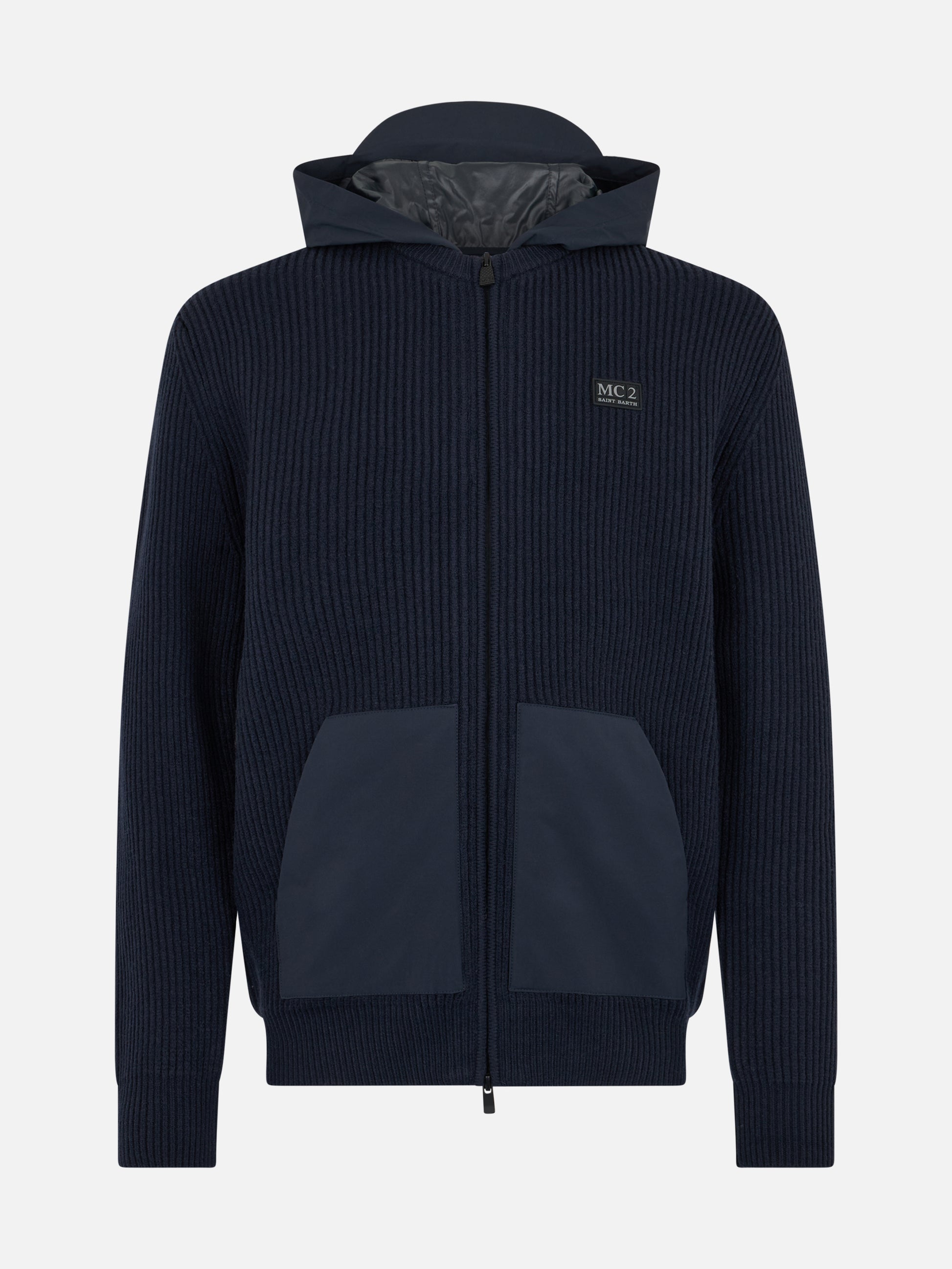 Man full zip sweater Wiberg with technic fabric hoodie and pockets - MC2 Saint Barth
