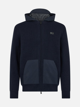 Man full zip sweater Wiberg with technic fabric hoodie and pockets - MC2 Saint Barth
