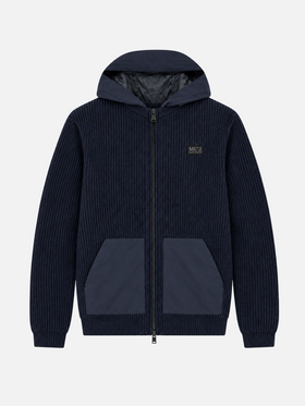 Wiberg Pullover mit durchgehendem Reißverschluss aus technischem Gewebe in einfarbigem Navyblau 
