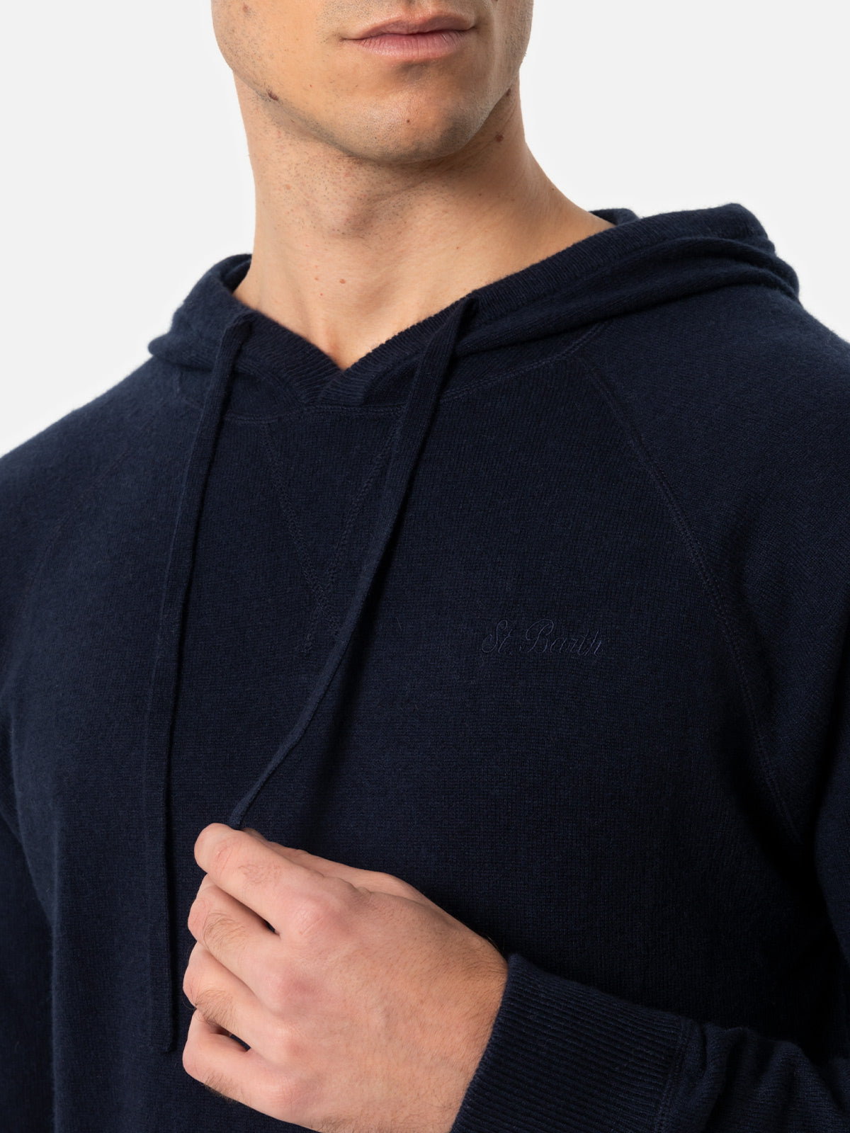 Man navy blue cashmere blend hooded sweater Willbur - MC2 Saint Barth