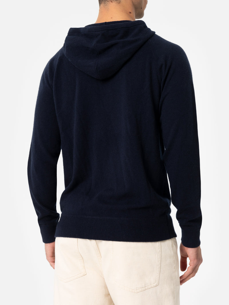 Maglione con cappuccio in misto cashmere blu navy da uomo Willbur