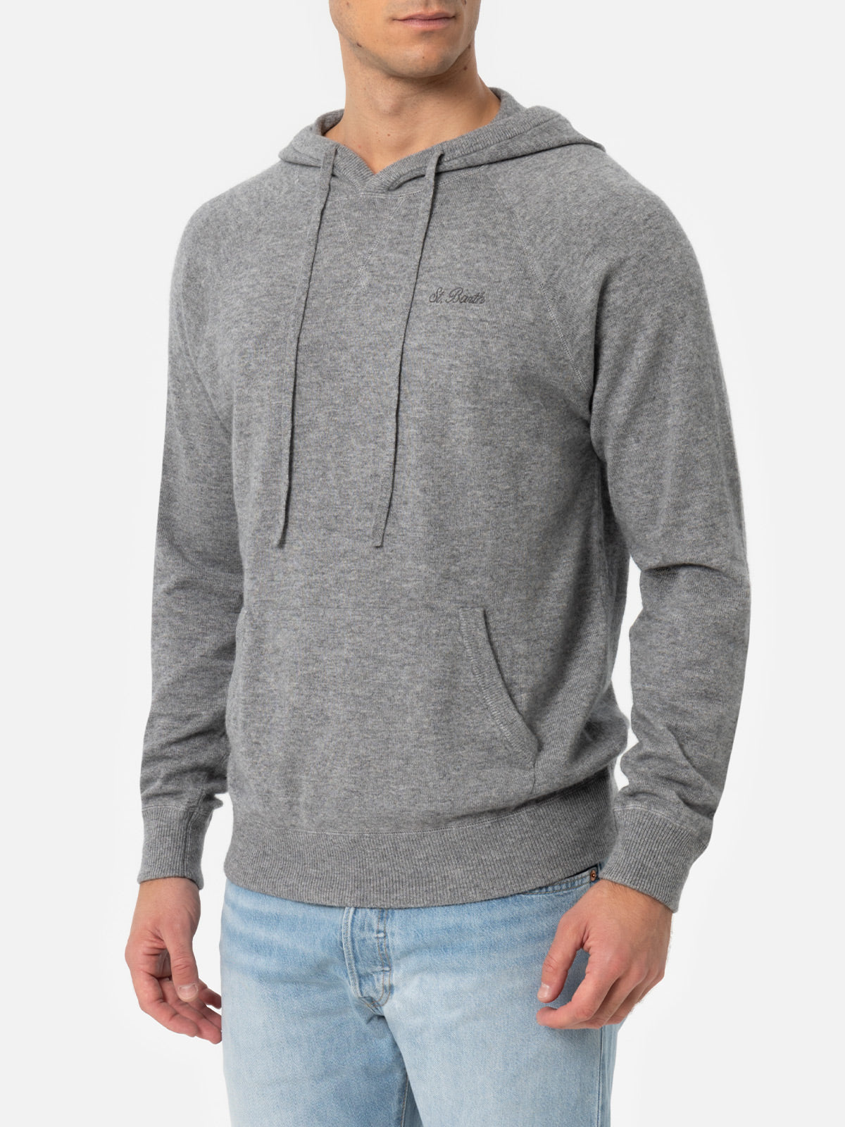 Man mélange grey cashmere blend hooded sweater Willbur - MC2 Saint Barth