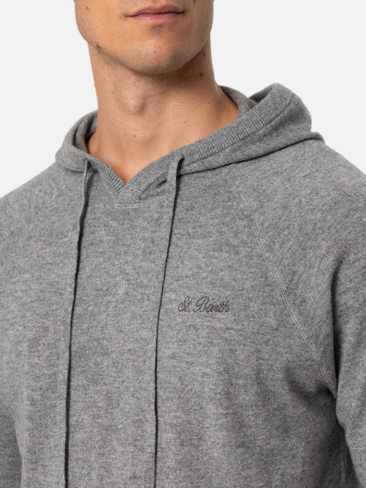 Man mélange grey cashmere blend hooded sweater Willbur - MC2 Saint Barth