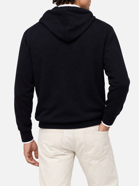 Felpa con cappuccio Wood blu navy con jacquard St. Barth College
