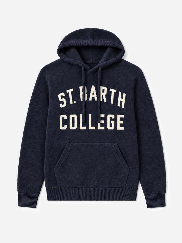 Navy blue Wood hoodie with St. Barth College jacquard
