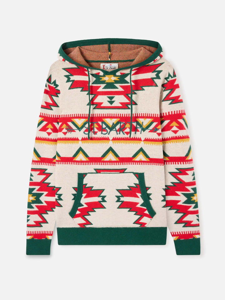 Tricot à capuche effet brossé avec motif ethnique 
