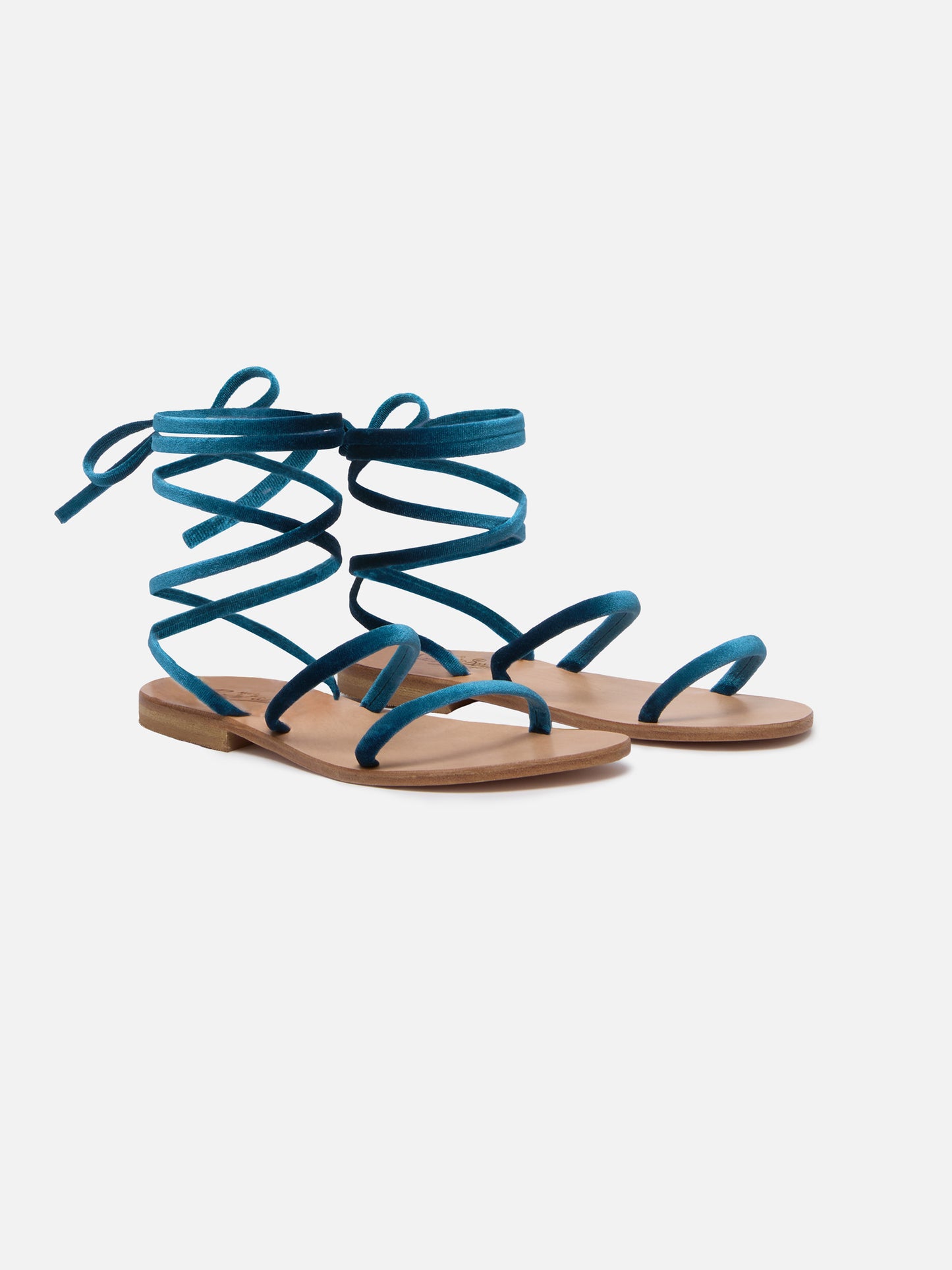 Turquoise velvet Wrap flat Sandals