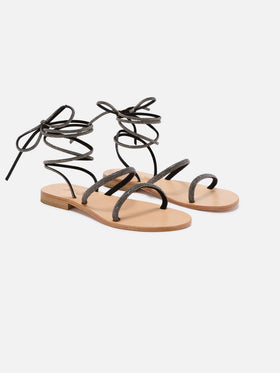 Wrap lace-up sandals with black rhinestones