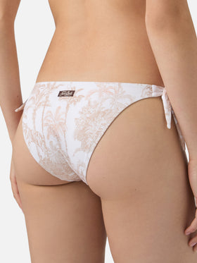 Bikini Gaia Yali con stampa toile de jouy bianco e beige