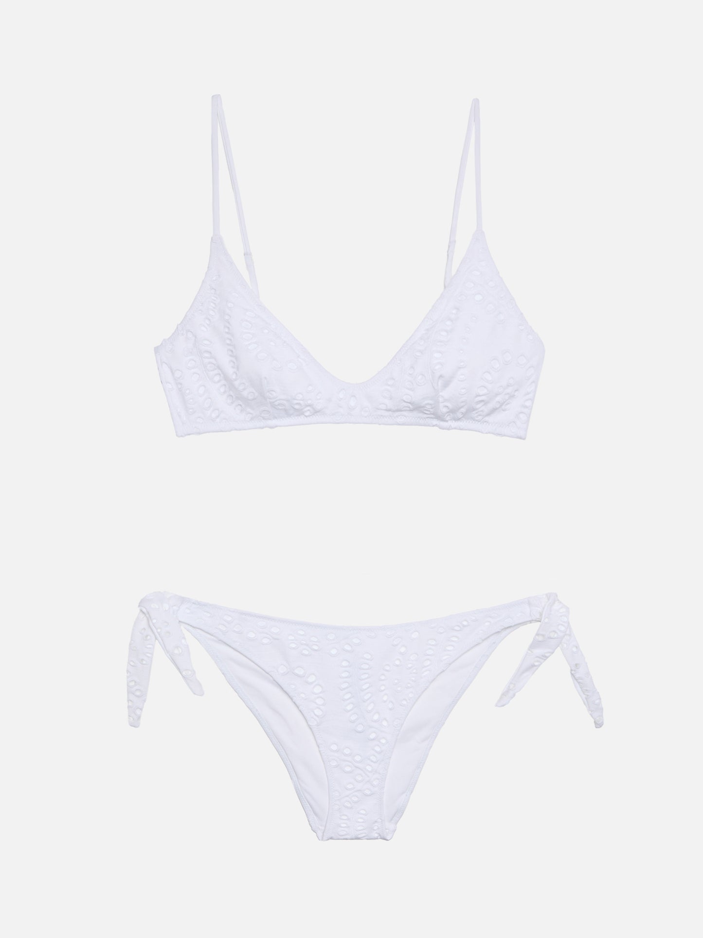 Bikini a bralette scollata Paloma Yali in sangallo bianco