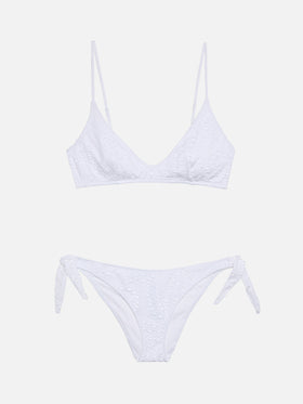 Bikini a bralette scollata Paloma Yali in sangallo bianco
