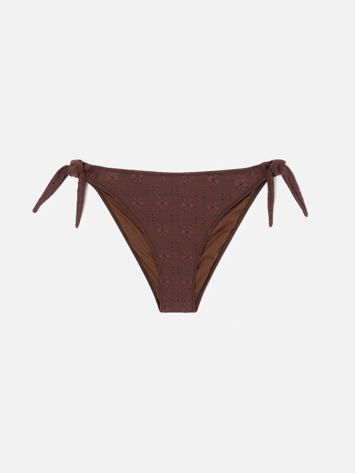 Bikini Leda Yali in tessuto sangallo marrone