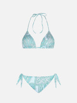 Bikini da donna a triangolo paisley verde acqua Leah Yali