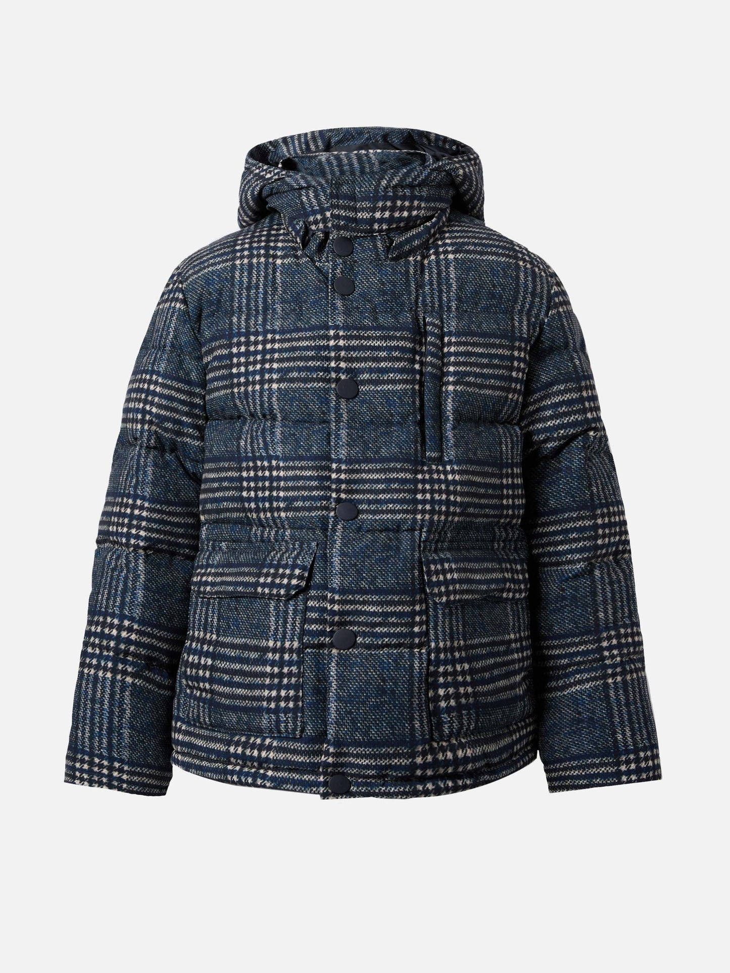 Hooded down padded jacket Young with Prince of Wales print