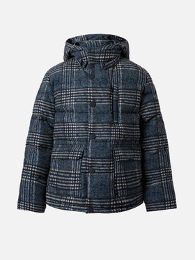 Hooded down padded jacket Young with Prince of Wales print