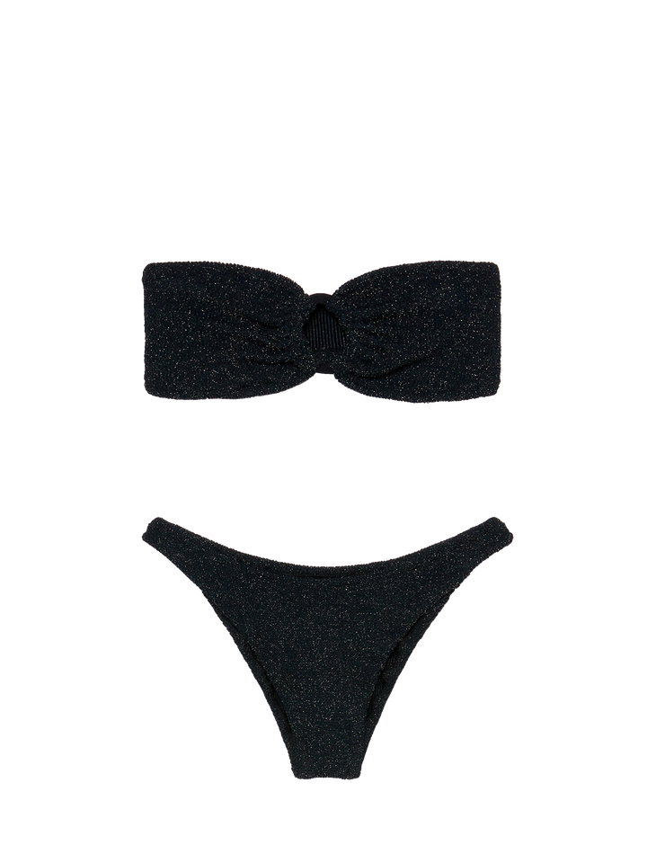 Bikini a fascia Yulia Elise in crinkle lurex nero