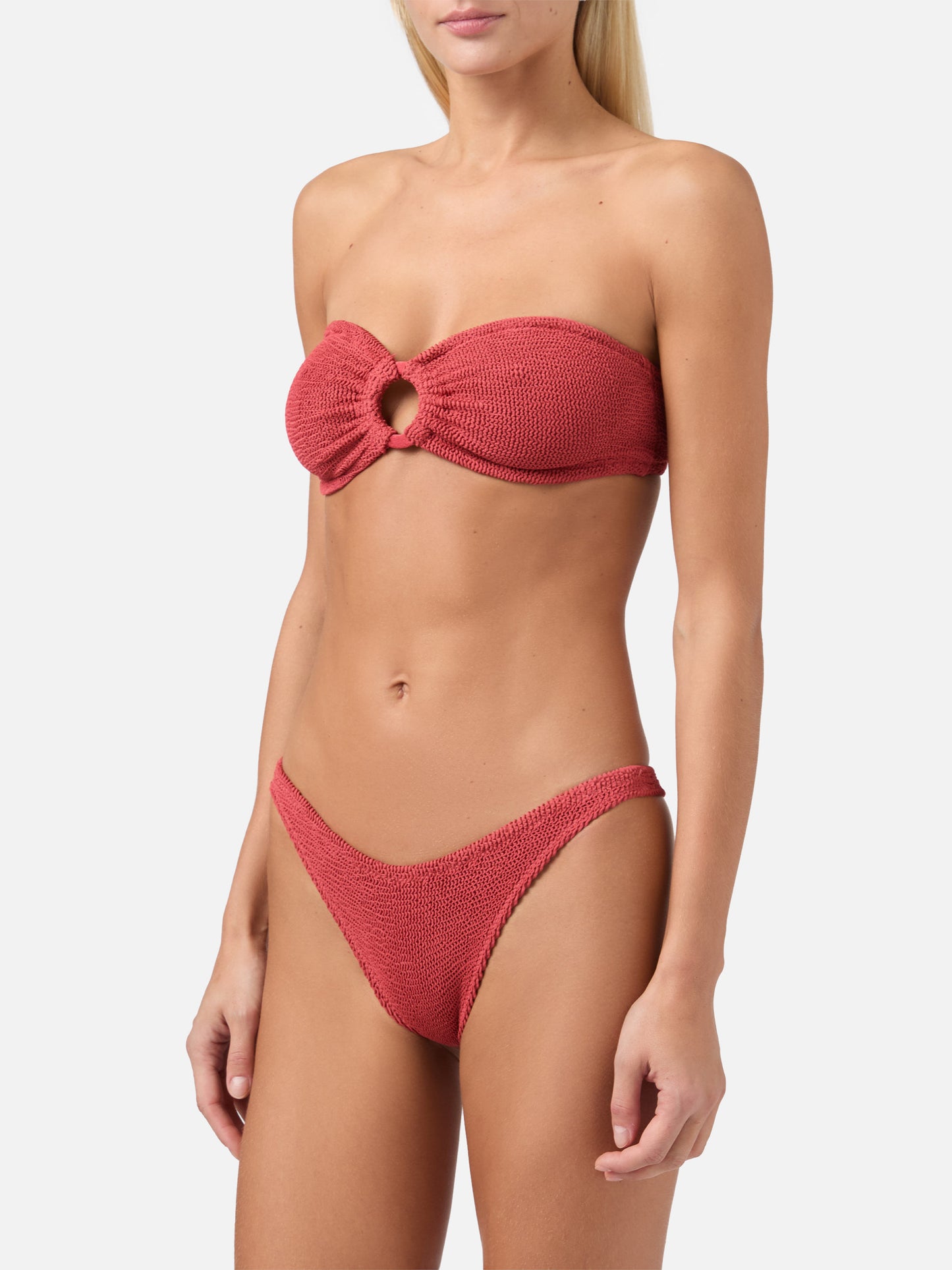 Bikini Yulia Naomi a fascia in tessuto crinkle rosso mattone