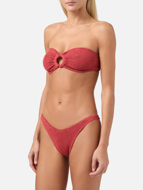 Bikini Yulia Naomi a fascia in tessuto crinkle rosso mattone