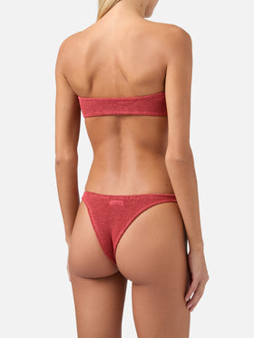 Bikini Yulia Naomi a fascia in tessuto crinkle rosso mattone