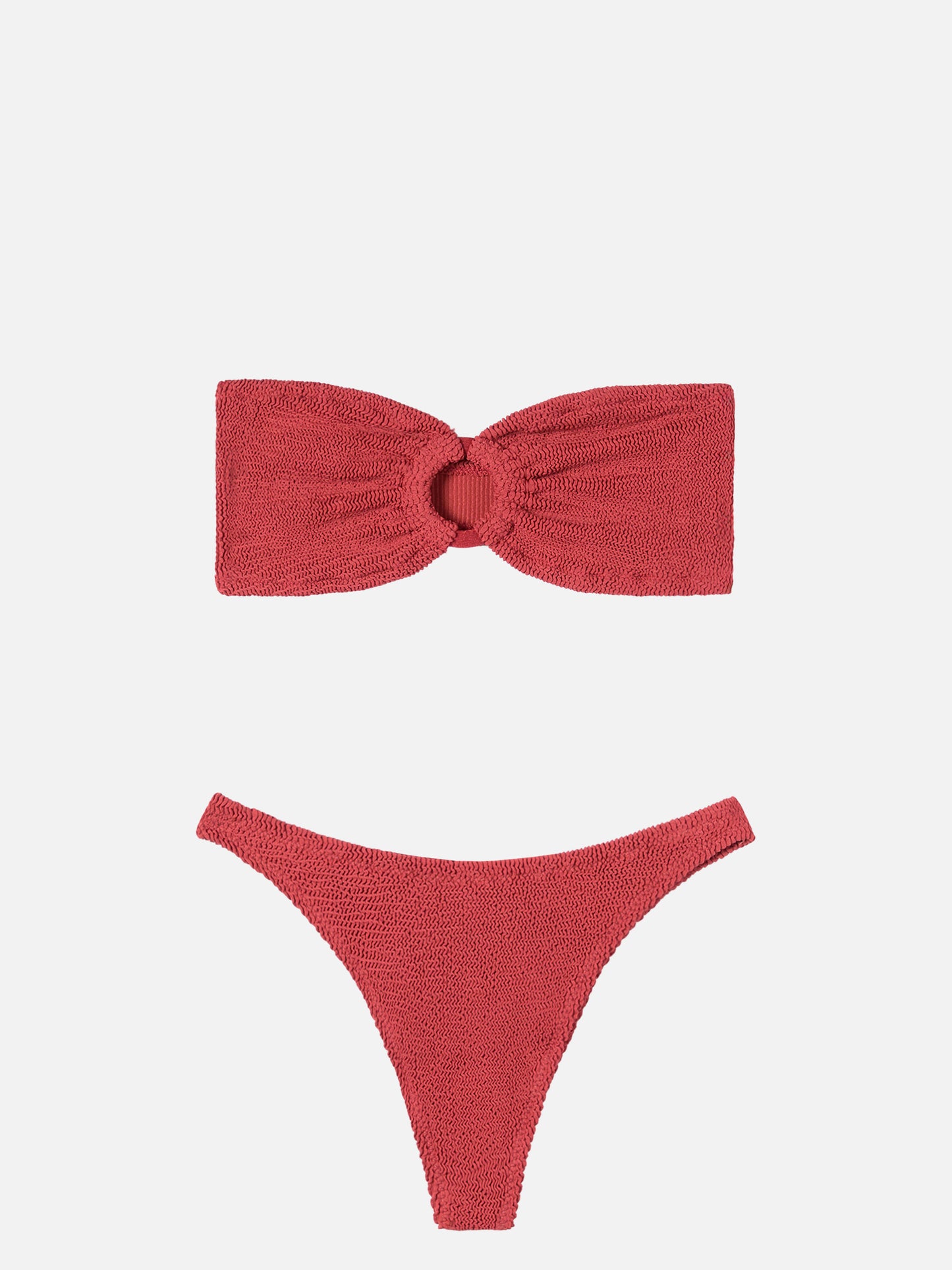 Bikini Yulia Naomi a fascia in tessuto crinkle rosso mattone