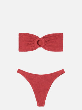 Bikini Yulia Naomi a fascia in tessuto crinkle rosso mattone