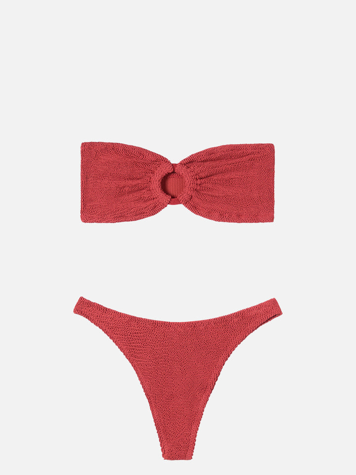 Bikini Yulia Naomi a fascia in tessuto crinkle rosso mattone