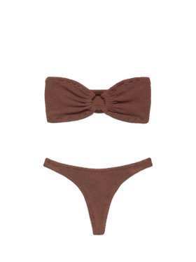 Yulia Naomi brown crinkle bikini with bandeau top and cheeky briefs - MC2 Saint Barth