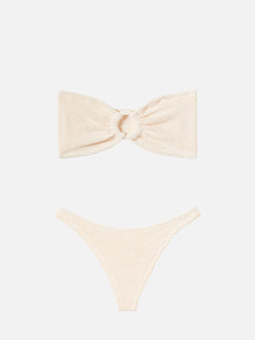 Yulia top bikini a fascia in tessuto crinkle beige