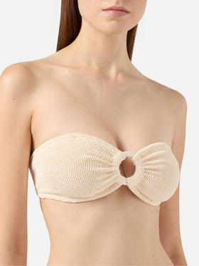 Yulia top bikini a fascia in tessuto crinkle beige
