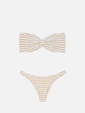 Bikini a fascia Yulia Elise in tessuto crinkle con stampa a righe