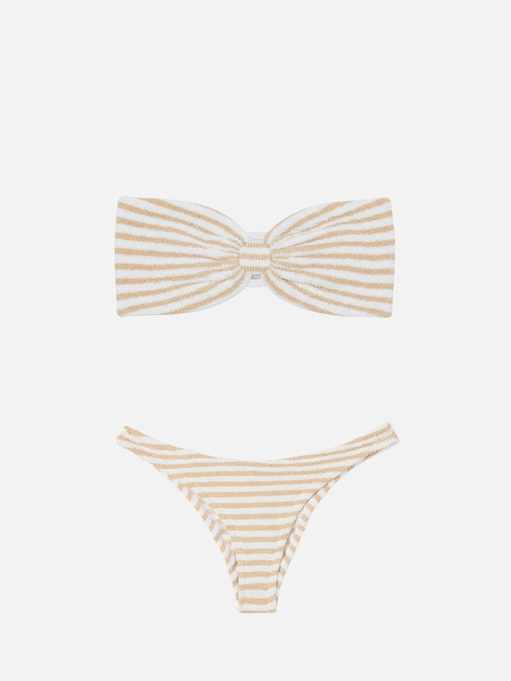 Bikini a fascia Yulia Elise in tessuto crinkle con stampa a righe