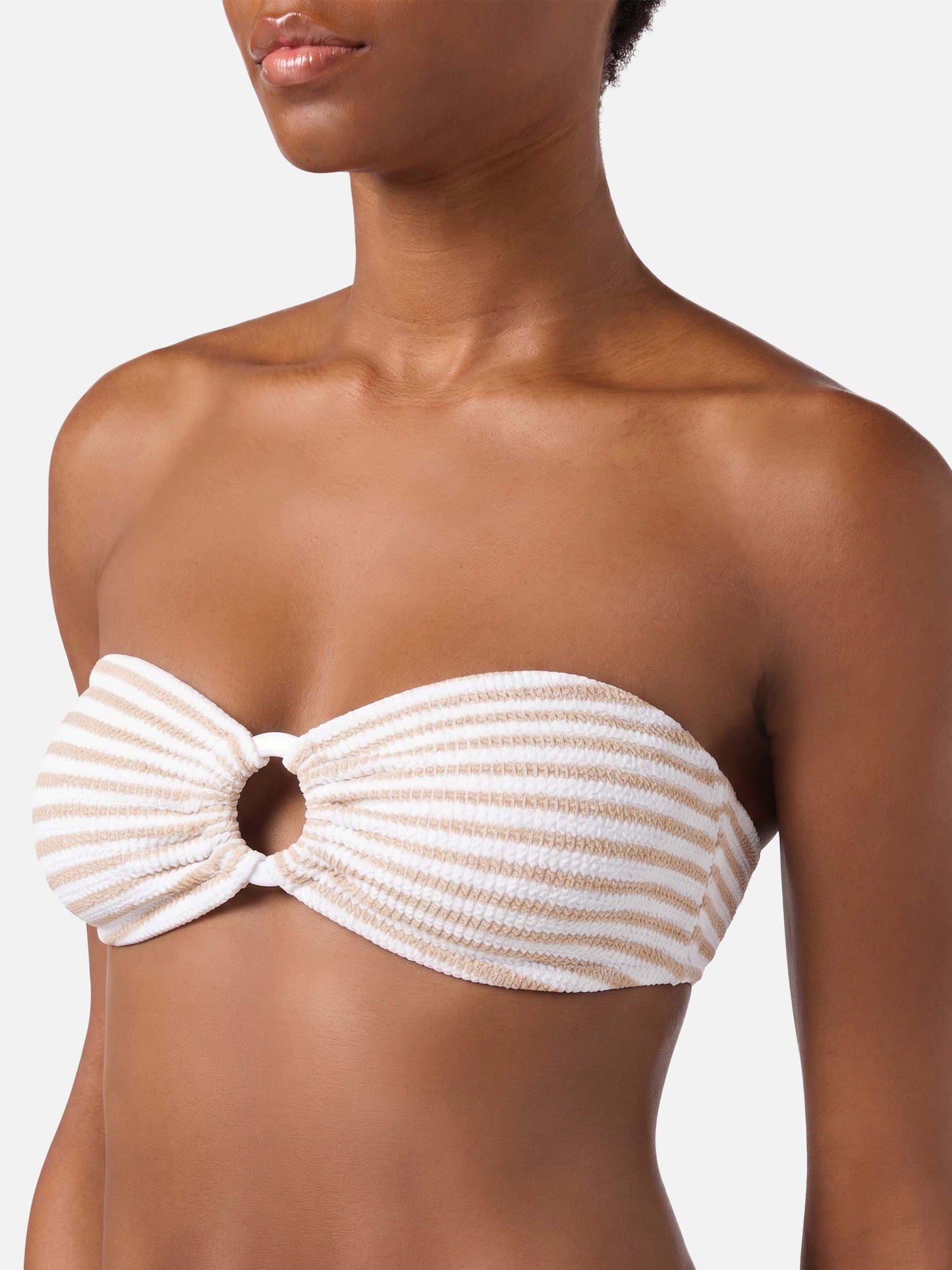 Bikini a fascia Yulia Elise in tessuto crinkle con stampa a righe