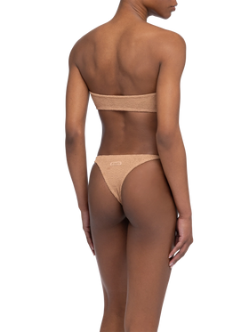 Yulia Norah caramel brown crinkle bikini with bandeau top and cheekiest briefs - MC2 Saint Barth