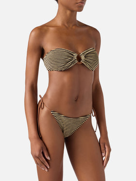 Bikini Yulia Marielle in tessuto crinkle a righe marrone e beige