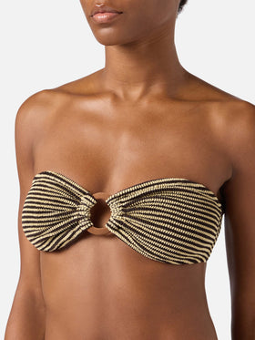 Bikini Yulia Marielle in tessuto crinkle a righe marrone e beige