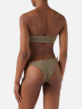 Bikini Yulia Marielle in tessuto crinkle a righe marrone e beige