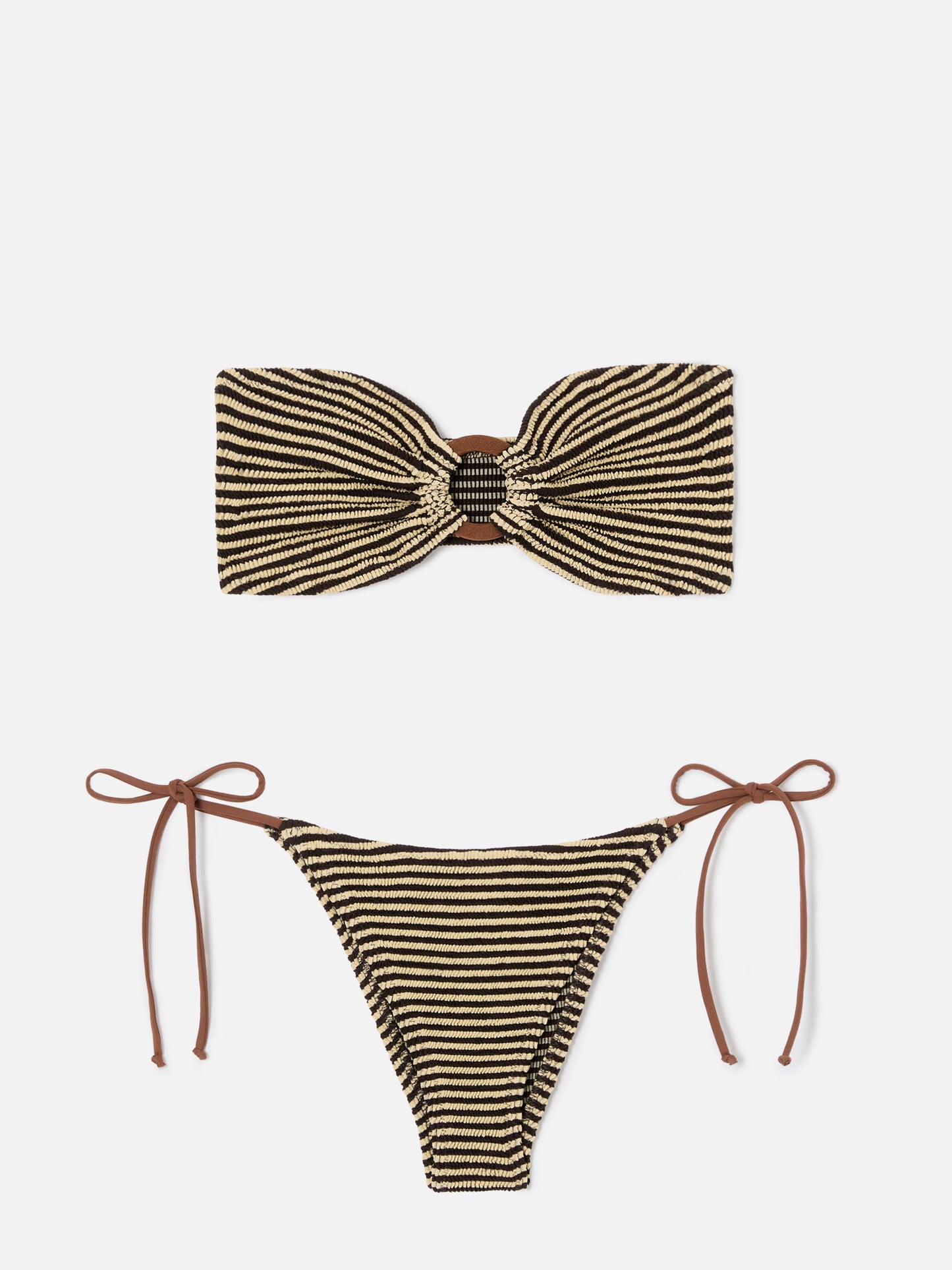 Bikini Yulia Marielle in tessuto crinkle a righe marrone e beige