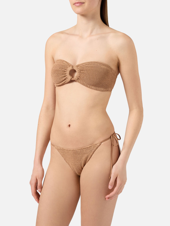 Bikini Yulia Norah in tessuto crinkle arancione tinta unita