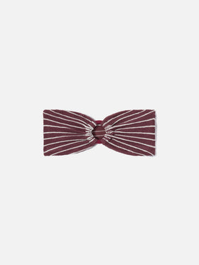 Yulia bandeau bikini top in burgundy striped crinkle fabric
